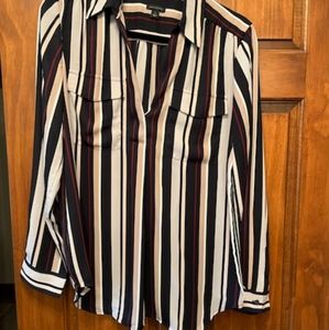Ann Taylor Striped Long Sleeve Collared Blouse (M)